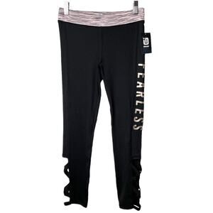 Ideology Big Girl's Athletic Leggings L Black & Pink/Rose Gold Fearless Caged